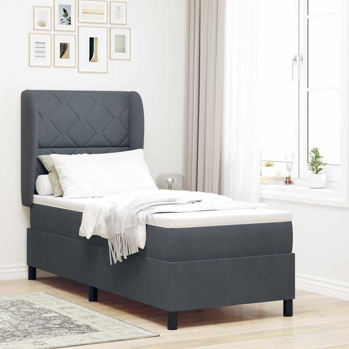 Pat cu arcuri cu headboard Gri închis 200 x 80 cm Catifea WALTI