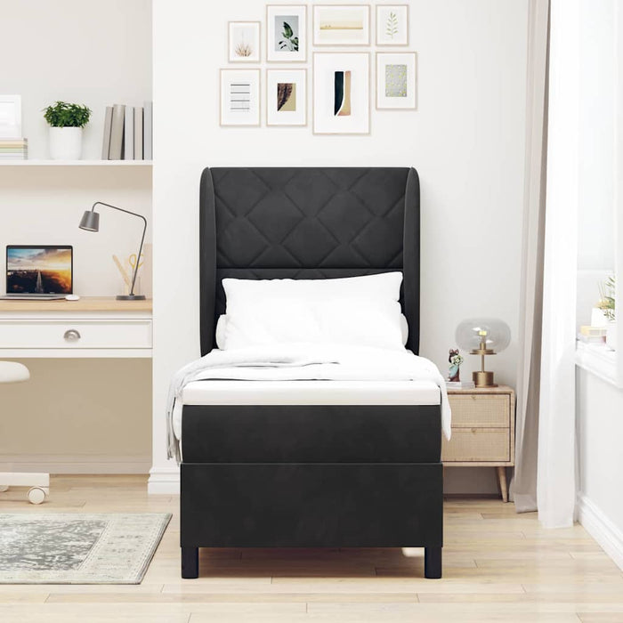 Pat cu arcuri cu headboard Manual Negru 200 x 80 cm Catifea WALTI