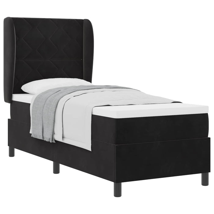 Pat cu arcuri cu headboard Manual Negru 200 x 80 cm Catifea WALTI