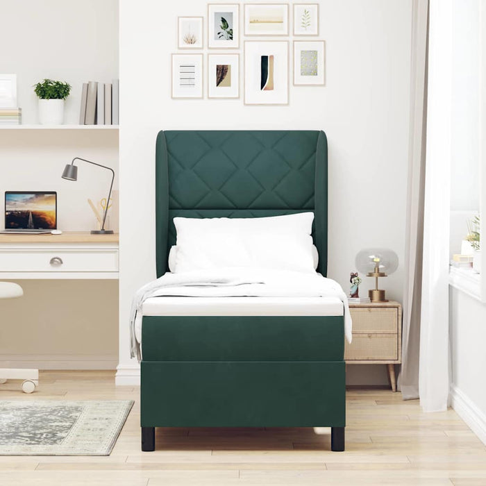 Pat cu arcuri cu headboard Verde închis 200 x 80 cm Catifea WALTI