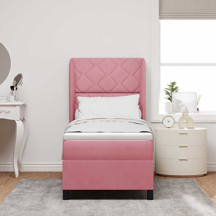Pat cu arcuri cu saltea cu headboard Roz 200 x 80 cm Poliester - WALTI WALTI
