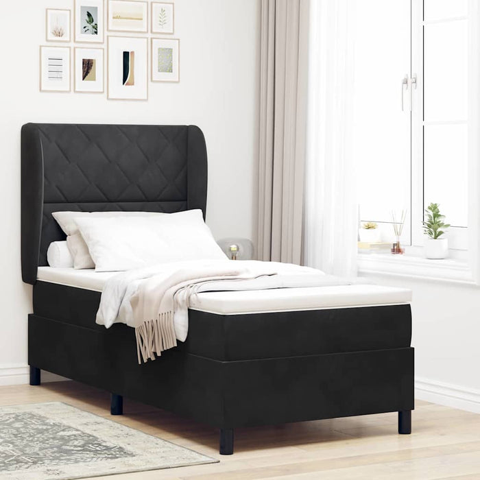 Pat cu arcuri cu headboard Manual Negru 190 x 90 cm Catifea - WALTI WALTI