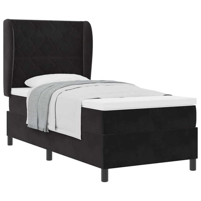 Pat cu arcuri cu headboard Manual Negru 200 x 90 cm Catifea - WALTI WALTI