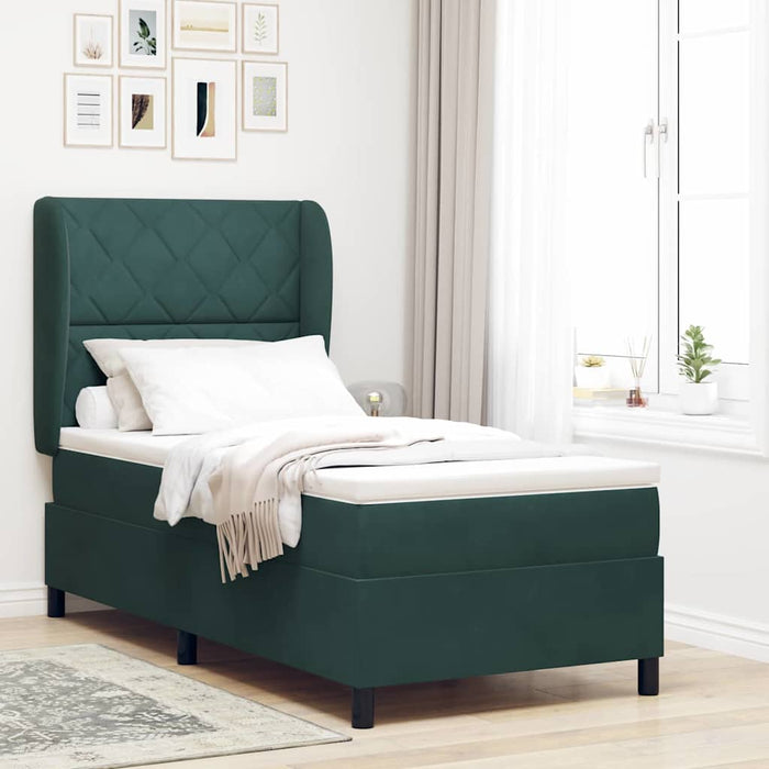 Pat cu arcuri cu headboard Verde închis 200 x 90 cm Catifea WALTI