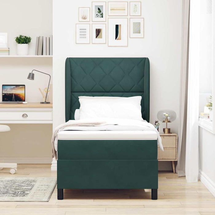 Pat cu arcuri cu headboard Verde închis 200 x 90 cm Catifea WALTI