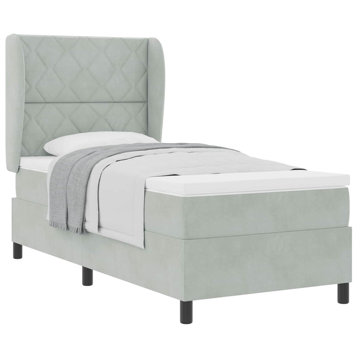 Pat cu arcuri cu headboard Gri deschis 200 x 100 cm Catifea - WALTI WALTI