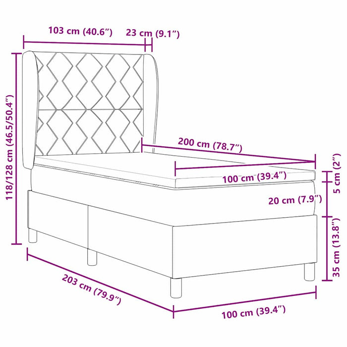 Pat cu arcuri cu headboard Gri închis 200 x 100 cm Catifea WALTI