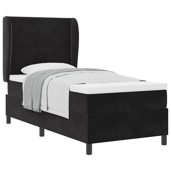Pat cu arcuri cu saltea cu headboard Negru 100 x 200 cm Catifea - WALTI WALTI