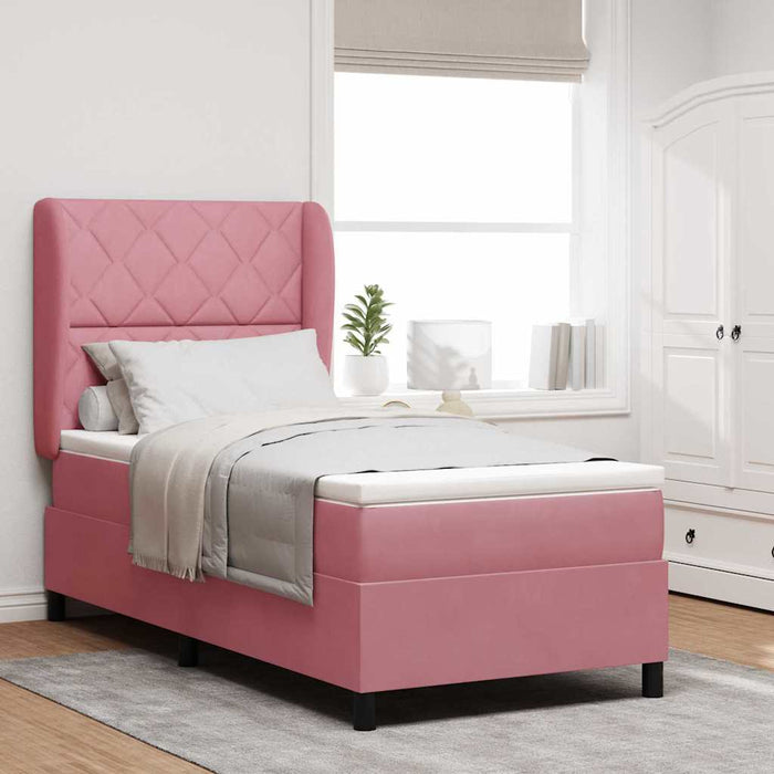 Pat cu arcuri cu headboard Manual Roz 200 x 100 cm Catifea - WALTI WALTI