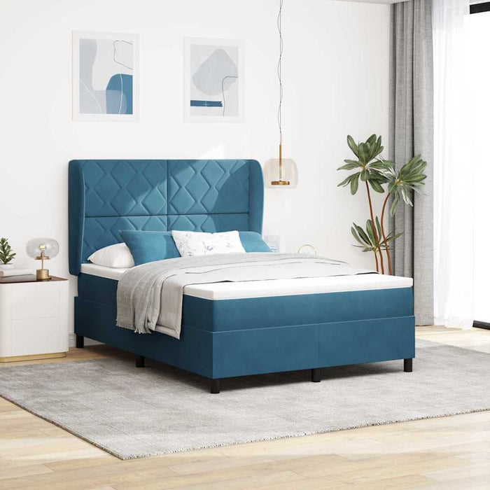 Pat cu arcuri cu headboard Albastru închis 190 x 140 cm Catifea WALTI