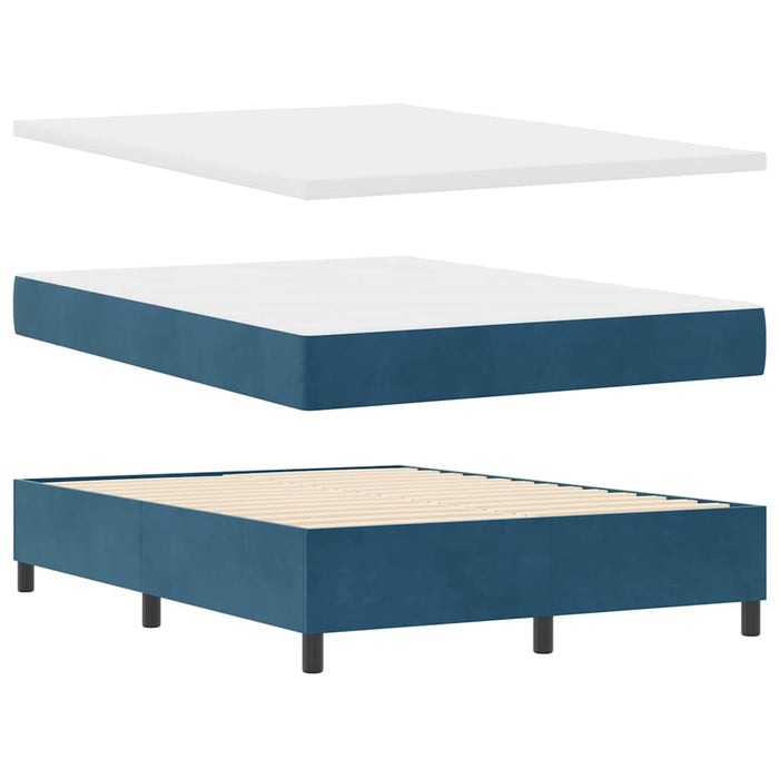 Pat cu arcuri cu headboard Albastru închis 190 x 140 cm Catifea WALTI