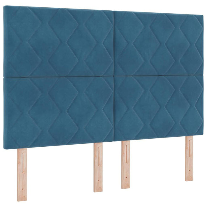 Pat cu arcuri cu headboard Albastru închis 190 x 140 cm Catifea WALTI