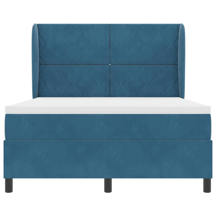 Pat cu arcuri cu headboard Albastru închis 190 x 140 cm Catifea WALTI