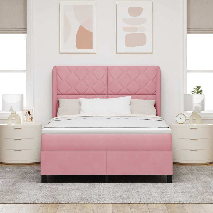Pat cu arcuri cu headboard Manual Roz 190 x 140 cm Catifea - WALTI WALTI