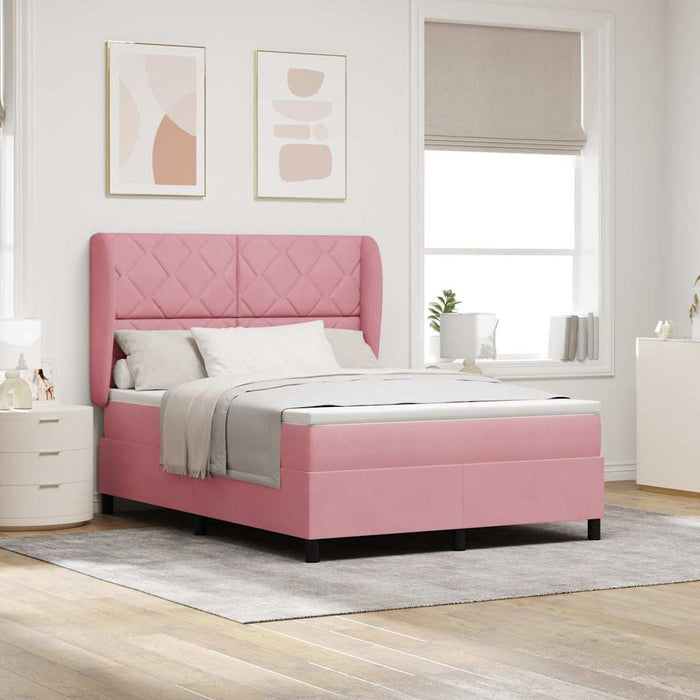 Pat cu arcuri cu headboard Manual Roz 200 x 140 cm Catifea WALTI