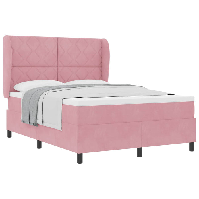 Pat cu arcuri cu headboard Manual Roz 200 x 140 cm Catifea WALTI
