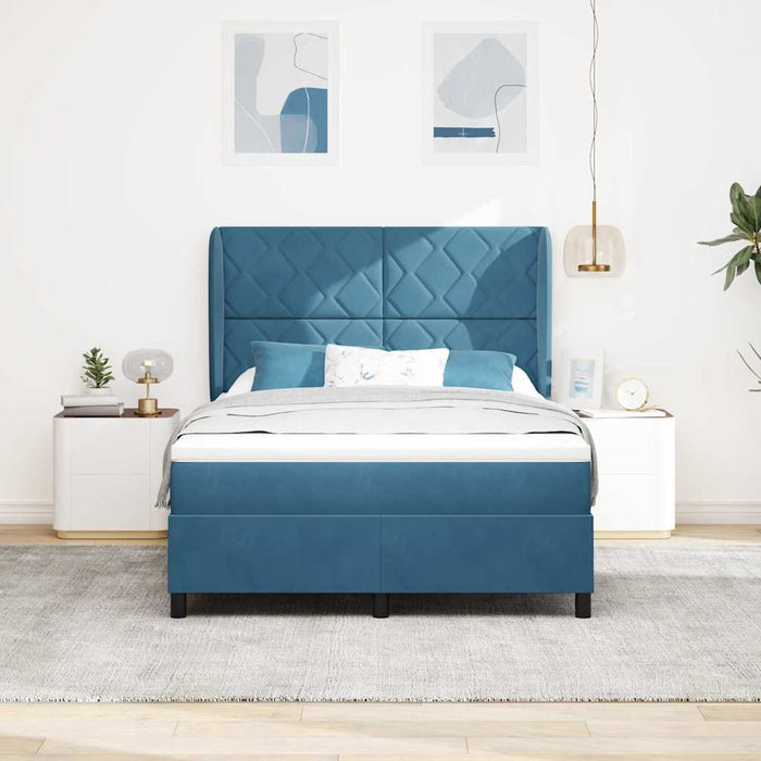 Pat cu arcuri cu headboard Albastru închis 200 x 160 cm Catifea WALTI