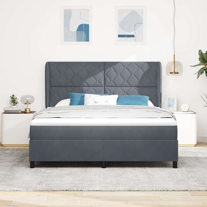 Pat cu arcuri cu headboard Gri închis 200 x 180 cm Catifea - WALTI WALTI