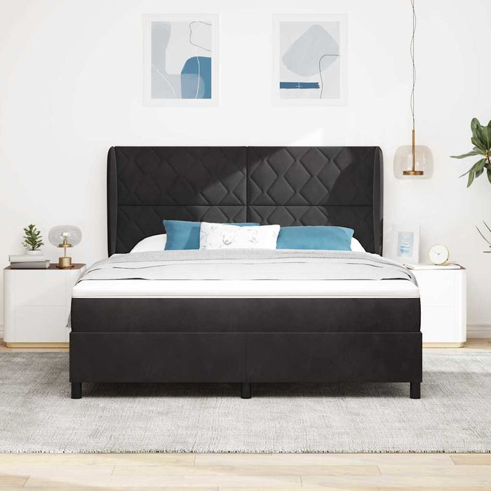 Pat cu arcuri cu headboard Manual Negru 200 x 180 cm Catifea WALTI