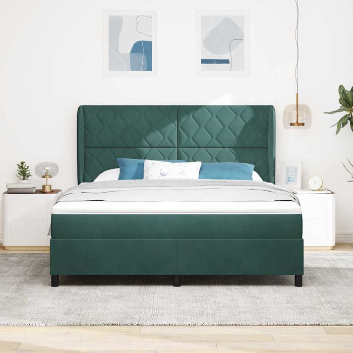 Pat cu arcuri cu headboard Verde închis 200 x 180 cm Catifea WALTI