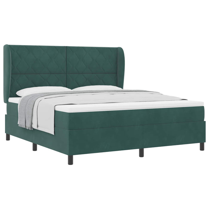 Pat cu arcuri cu headboard Verde închis 200 x 180 cm Catifea WALTI