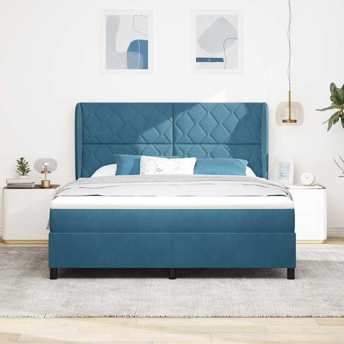 Pat cu arcuri cu saltea Albastru închis 200 x 180 cm Poliester - WALTI WALTI