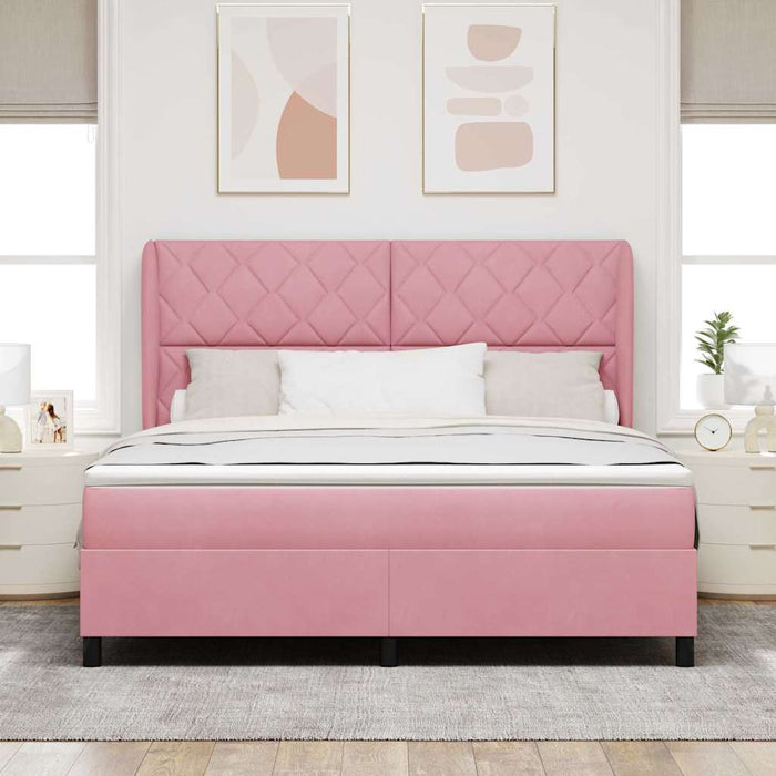 Pat cu arcuri cu headboard Manual Roz 200 x 180 cm Catifea WALTI