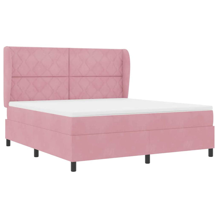Pat cu arcuri cu headboard Manual Roz 200 x 180 cm Catifea WALTI