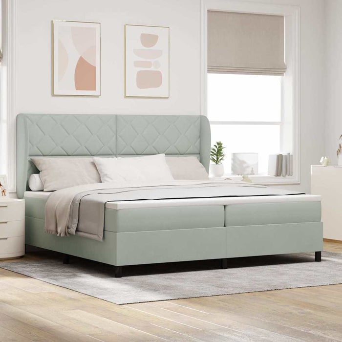 Pat cu arcuri cu headboard Gri deschis 200 x 200 cm Catifea - WALTI WALTI