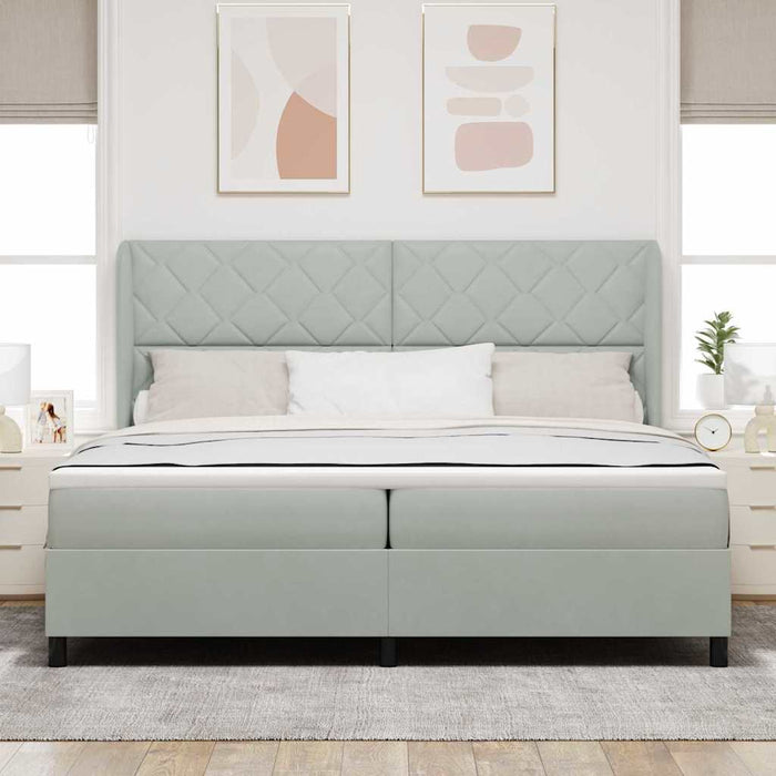 Pat cu arcuri cu headboard Gri deschis 200 x 200 cm Catifea - WALTI WALTI