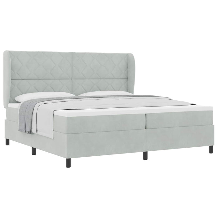 Pat cu arcuri cu headboard Gri deschis 200 x 200 cm Catifea - WALTI WALTI