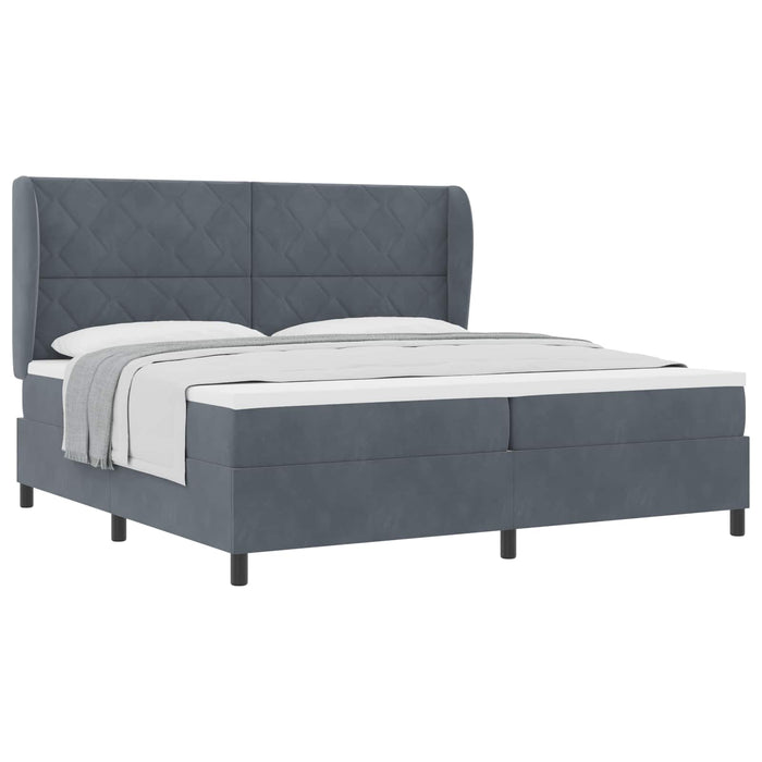 Pat cu arcuri cu headboard Gri închis 200 x 200 cm Catifea WALTI