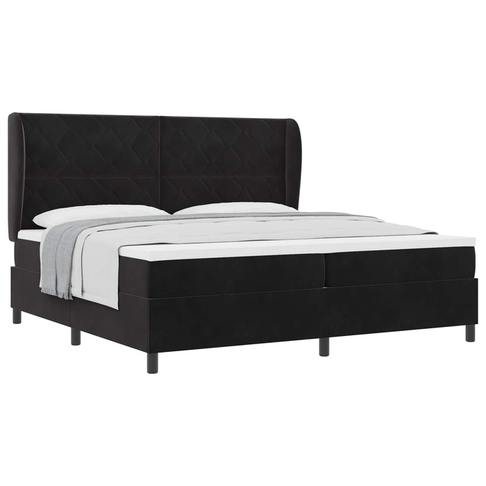 Pat cu arcuri cu headboard Manual Negru 200 x 200 cm Catifea WALTI