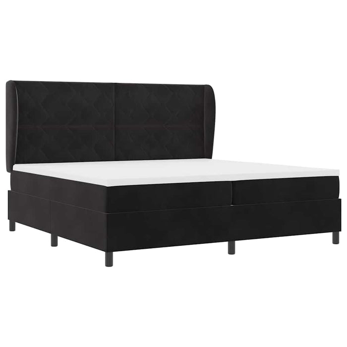 Pat cu arcuri cu headboard Manual Negru 200 x 200 cm Catifea WALTI