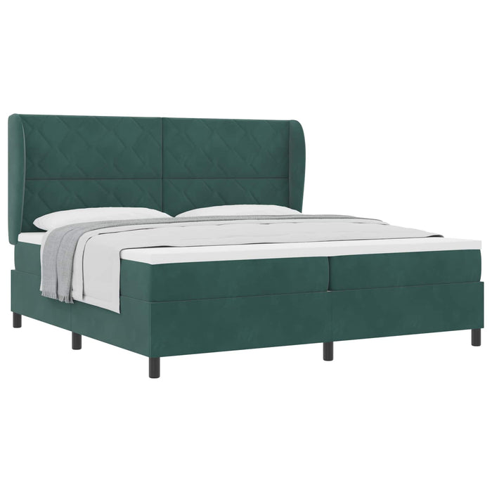 Pat cu arcuri cu headboard Verde închis 200 x 200 cm Catifea WALTI