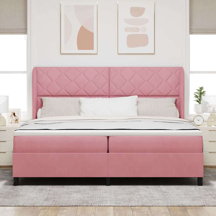 Pat cu arcuri cu headboard Manual Roz 200 x 200 cm Catifea WALTI