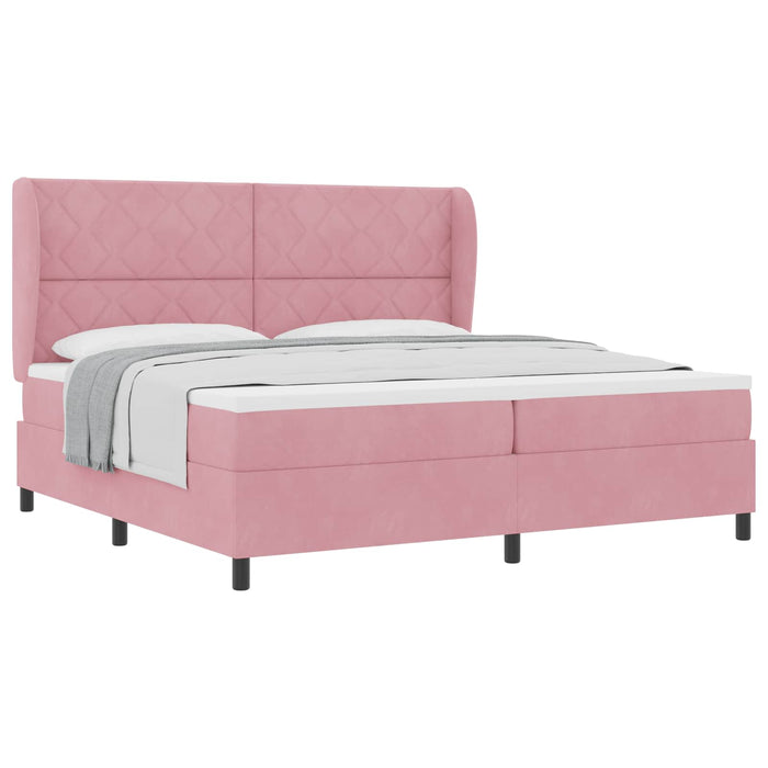 Pat cu arcuri cu headboard Manual Roz 200 x 200 cm Catifea WALTI
