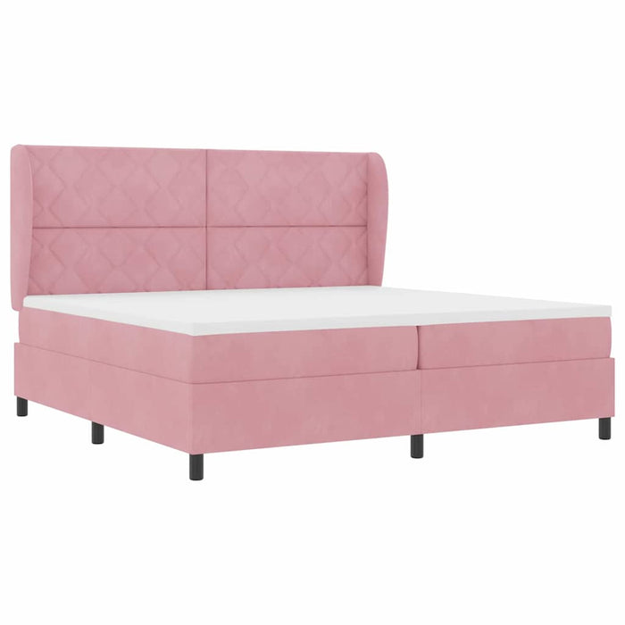 Pat cu arcuri cu headboard Manual Roz 200 x 200 cm Catifea WALTI