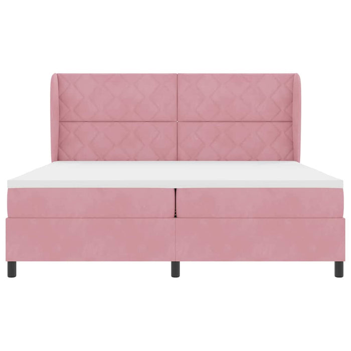Pat cu arcuri cu headboard Manual Roz 200 x 200 cm Catifea WALTI