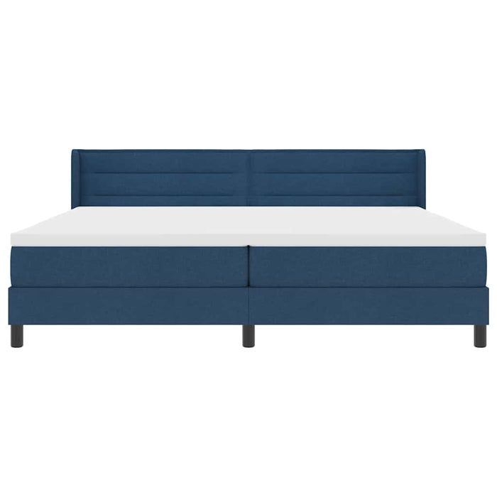 Pat cu arcuri cu headboard albastru 200 x 200 cm țesătură WALTI