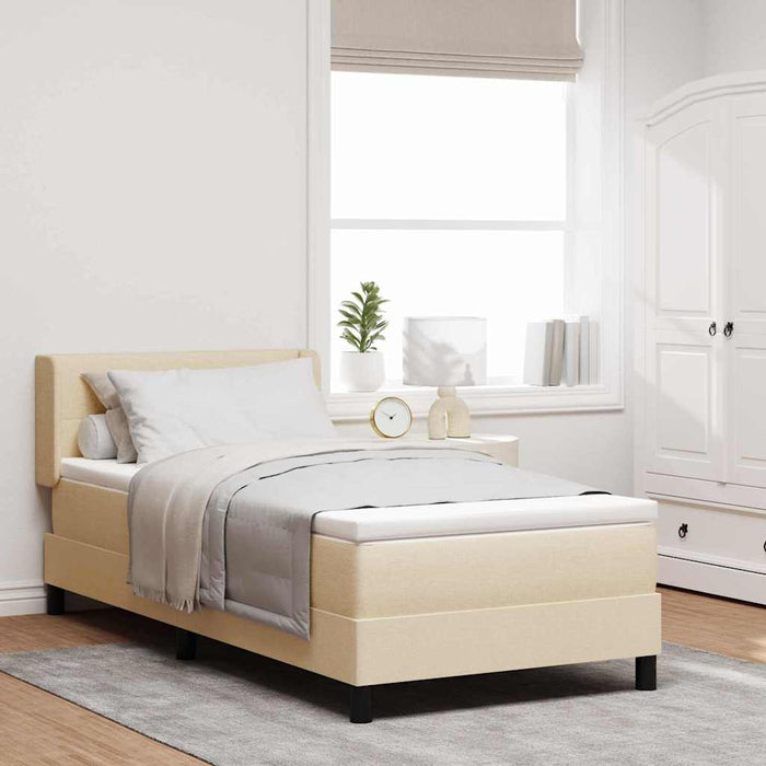 Pat cu arcuri cu headboard Manual Crem 200 x 100 cm țesătură - WALTI WALTI