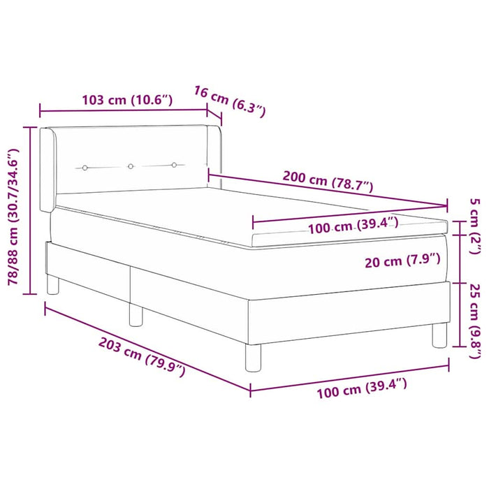 Pat boxspring cu saltea cu saltea albastru 100 x 200 cm - WALTI WALTI
