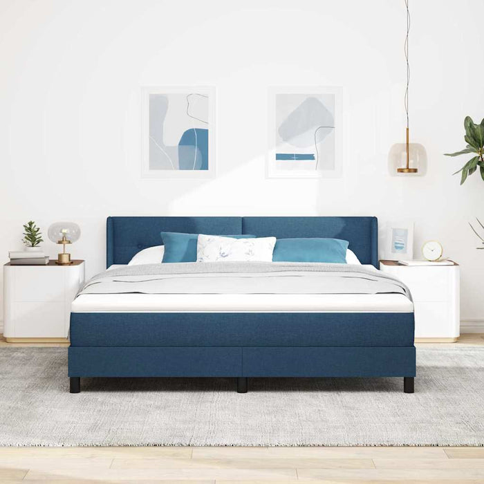 Pat cu arcuri cu headboard albastru 200 x 180 cm țesătură WALTI