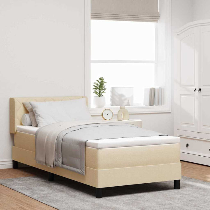 Pat cu arcuri cu pernă cu headboard Crem 190 x 90 cm țesătură WALTI