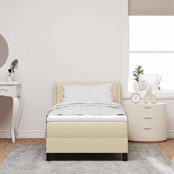 Pat cu arcuri cu pernă cu headboard Crem 190 x 90 cm țesătură WALTI