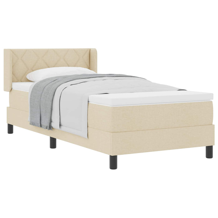 Pat cu arcuri cu headboard Manual Crem 200 x 90 cm țesătură WALTI