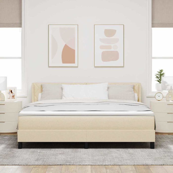 Pat cu arcuri cu headboard Manual Crem 200 x 180 cm țesătură WALTI