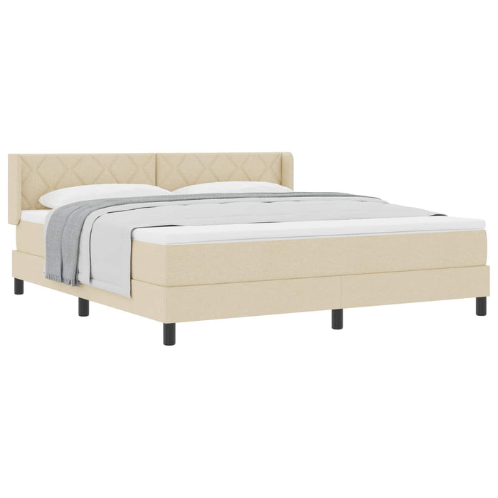 Pat cu arcuri cu headboard Manual Crem 200 x 180 cm țesătură WALTI