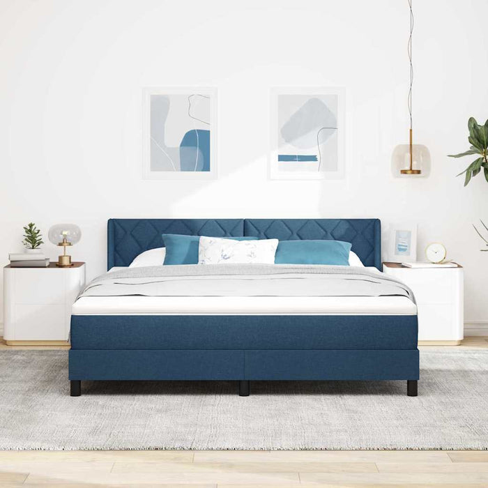 Pat cu arcuri cu headboard albastru 200 x 180 cm țesătură - WALTI WALTI