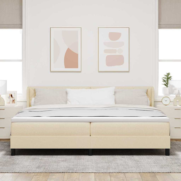 Pat cu arcuri cu headboard Manual Crem 200 x 200 cm țesătură WALTI